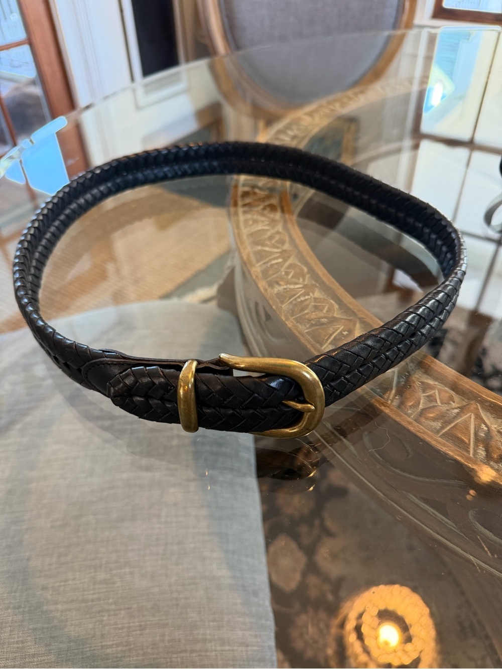 Vintage Coach Black Braided Leather Belt 75cm Brass Buckle Made in Turkey
